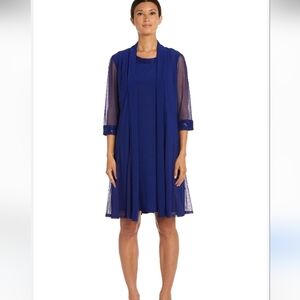 R&M RICHARDS Evening Wear, Dress & Jacket, Saphine Blue, Glitter Trim, Sz 12